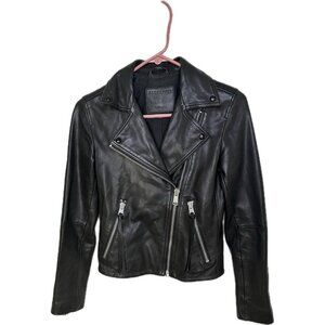 All Saints Dalby Black Leather Biker Moto Jacket Size 0 XS (Retail $499.00)